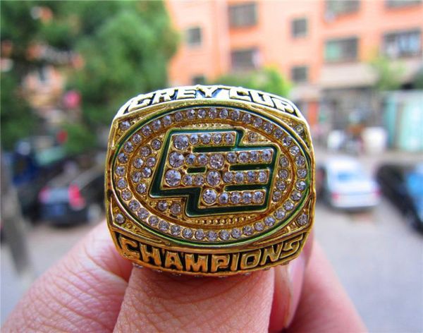 2003 Edmonton Eskimos Grey Cup Team s Ship Ring con caja de presentación de madera Regalo de promoción para fanáticos del recuerdo deportivo 20207300628