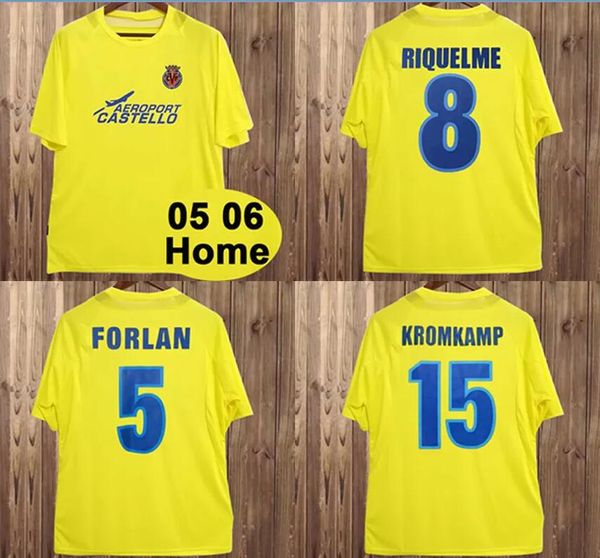 2005 2006 Villarreal maillots de football rétro maison 05 06 Maillot de football vintage classique Camisa de futebol 8 RIQUELME 5 FORLAN 15 KROMKAMP 21 CAZORLA