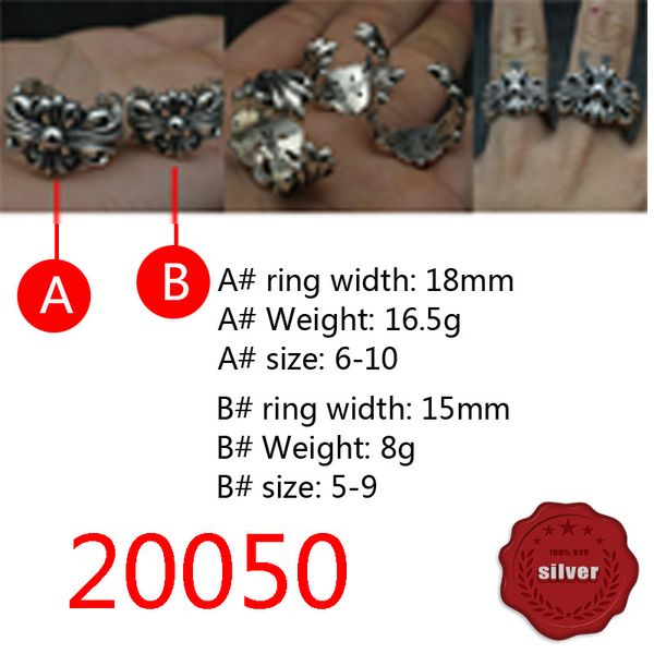 20050 Fashion Ring Hollow Cross Flower S925 STERLING Silver Open Letter Index Personnalise Youth Punk Hip Hop Pièce tendance Vintage Punk
