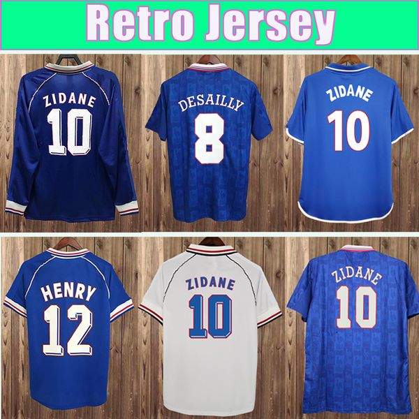 2006 1998 Retro Zidane Henry Mens Soccer Jerseys à manches longues 1971 à 2018 Malouda Makelele Home Football Shirt Team National Courte à manches uniformes