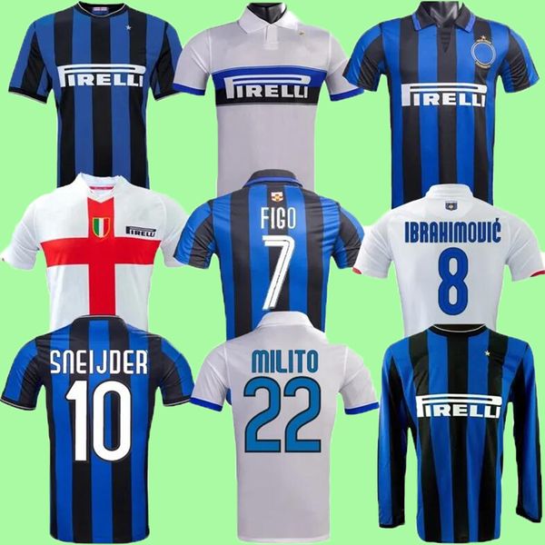 2007 2008 2009 2010 Eto o maillots de football rétro FIGO MILAN IBRAHIMOVIC SNEIJDER MILITO chemise classique J.Zanetti ADRIANO Eto o BALOTELLI uniforme de chemise de football inter