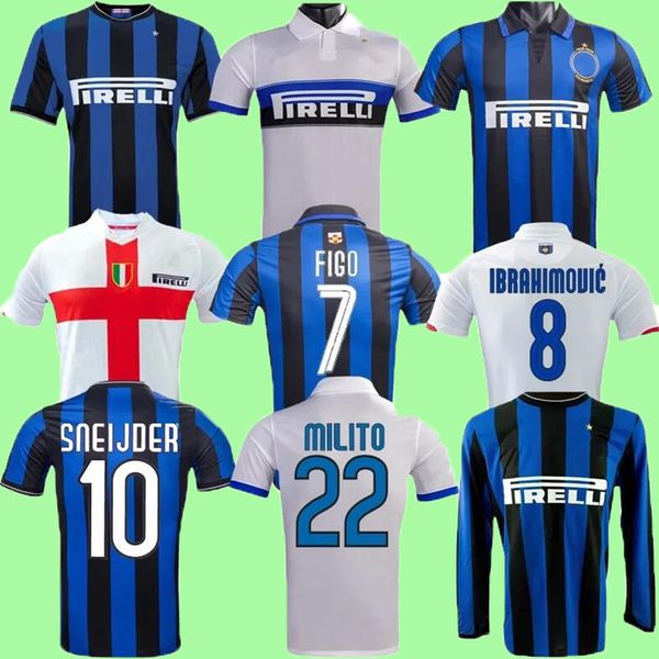 2007 2008 2009 2010 Jerseys de football rétro Figo Ibrahimovic Sneijder Milito Classic J.Zanetti Adriano Eto O Balotelli Inter Football Shirt Uniforme