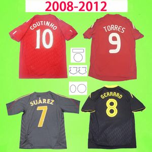 2008 2009 2010 2011 2012 voetbalshirts Retro 08 09 10 11 12 vintage voetbalshirts klassiek thuis weg rood zwart GERRARD TORRES COUTINHO SUAREZ S-2XL