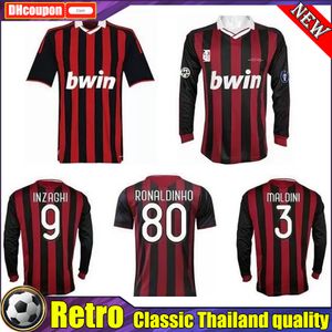 2009 2010 Milan Retro voetbaltruien Vintage voetbalshirt 09 10 Classic AC Maglia da Calcio Long Sleeve Maldini Seedorf Beckham Ronaldinho Long and Short Shirt