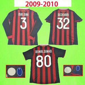 2009 2010 Retro voetbalshirt Vintage voetbalshirt 09 10 Klassiek Ac Maglia Da Calcio lange mouw MALDINI SEEDORF BECKHAM RONALDINHO S trainingsuniform