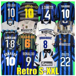 2009 MILITO SNEIJDER ZANETTI Camiseta de fútbol retro de Milán Eto'o Fútbol 97 98 99 01 02 03 Djorkaeff Baggio ADRIANO 10 11 07 08 09 BATISTUTA Zamorano INTERES