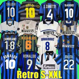 2009 Milito Sneijder Zanetti rétro Soccer Jersey Football 97 98 99 01 02 03 Djorkaeff Baggio Adriano Milan 10 11 07 08 09 Inter Batistuta Zamorano Home Away 666
