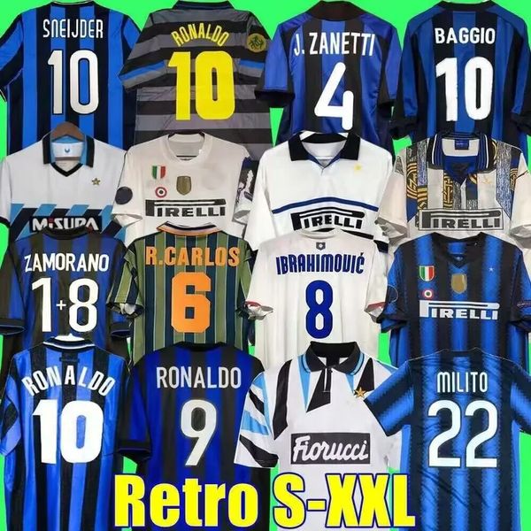 2009 Milito Sneijder Zanetti Retro Soccer Jersey Etoo Football 97 98 99 01 02 03 Djorkeff Baggio Adriano Milan 10 11 07 08 09 Inter Batistuta Zamorano Home 666 666