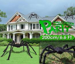 200 cm zwarte pluche spider Halloween Party Decoratie Haunted House Prop Indoor Outdoor Giant Decor Kinderkinderen Kinderen Toys6763548