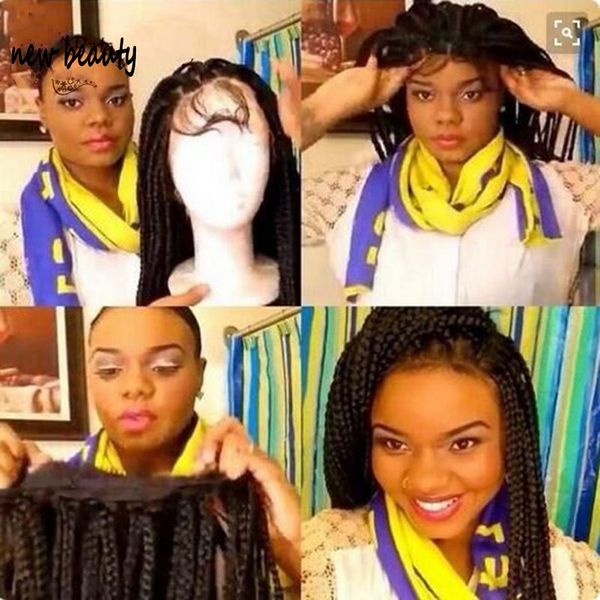 200densité cheveux brésiliens boîte tresses perruque synthétique dentelle avant pré-épilée délié tressé torsion crochet perruques de cheveux complets pour les femmes noires