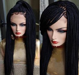 200 densidad completa Micro Box Trenzas peluca negro marrón burdeos rubio color trenzado sintético peluca de pelo África estilo mujer frente de encaje b7945948