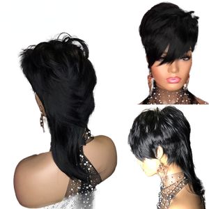 200density Full Pixie Cut Perruques Cheveux Humains Aucun Full Lace Front Perruque Courte Avec Une Frange Droite Brésilienne Perruques De Cheveux Humains Sans Colle Perruques cheveux humains