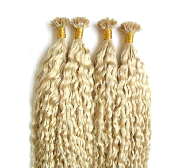 200g 100 vrais cheveux humains pré-collés ongles U Tip kératine Fusion Extensions de cheveux blond brésilien Remy cheveux bouclés kératine naturelle Ca2109729