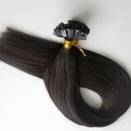 200g 1Set = 200Strands Extensions de cheveux à pointe plate pré-collées à la kératine 18 20 22 24 pouces # 1B / Off Noir Brésilien Indien Remy Cheveux Humains