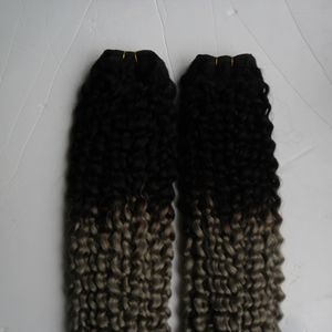 200G 2PCS 1B / Gris Ombre Tissage de Cheveux Humains Bundle Brésilien Kinky Curly 2 Bundle Extension