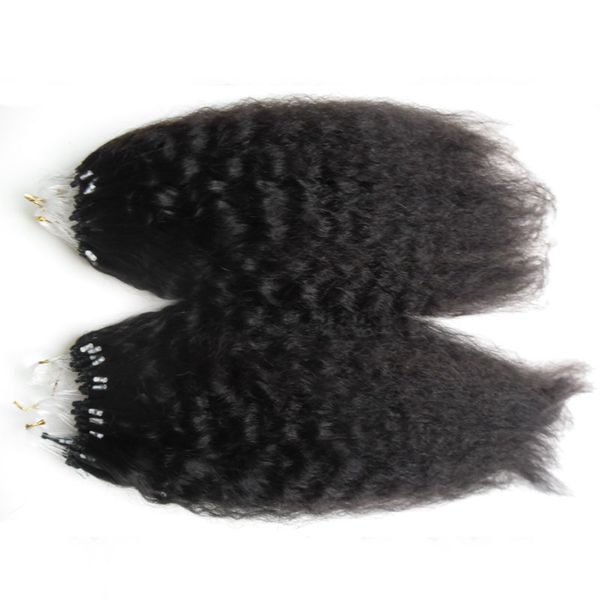 Micro anneaux de boucle de boucle grossière yaki 200 g / s 100g / paquet 100% cheveux humains Kinky droites Micro perle