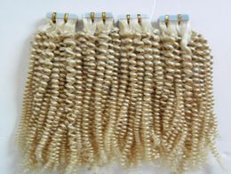200g de ruban frisé crépus mongol dans les extensions de cheveux humains 613 ruban blond dans les extensions 80pcs ruban remy bouclé lâche dans les extensions de cheveux9942624
