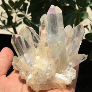 Spécimen de grappe de cristal de quartz aura, Rare et belle flamme blanche, 200g, T200117209S