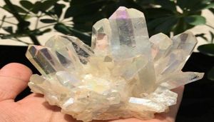 Spécimen de grappe de cristal de quartz aura, Rare et belle flamme blanche, 200g, T2001175092420