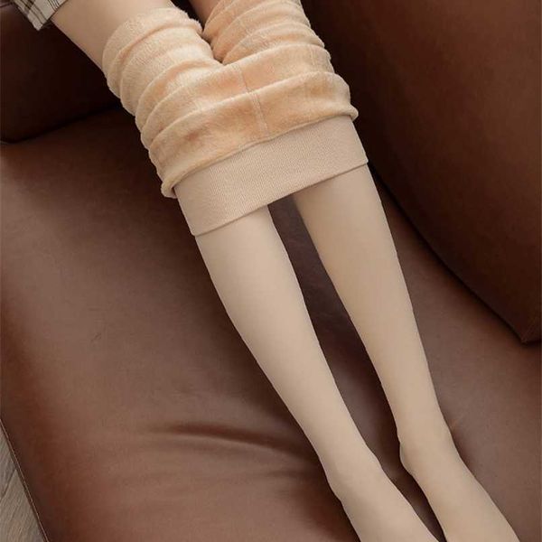 200g Épais Thermique Bas Femme Hiver Polaire Collants Faux Translucide Isolé Chaud Collants Leggings Sans Couture Pour Les Filles 211216