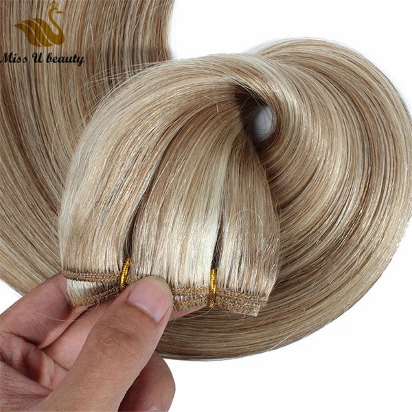 Extensiones de cabello alineadas con cutícula de 200 gramos Paquetes de cabello humano de trama plana Rubio Platino Rosa Plata Color Cabello Remy Cinta de seda Trama del cabello