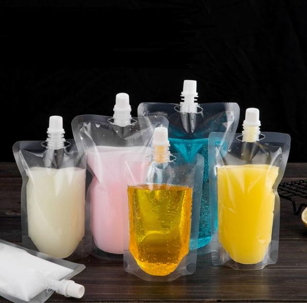 200ML/250ML/300ML/400ML/500ML Stand-up en plastique transparent sac d'emballage de boisson pochette à bec pour boisson liquide jus lait café SN2235