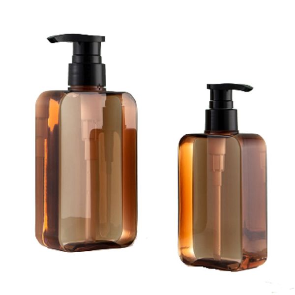 200 ml 300 ml d'emballage bouteille en plastique vide clair carré brun PET noir lotion presse pompe rechargeable cosmétique conteneur d'emballage portable