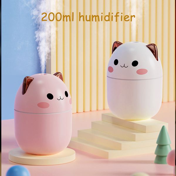 Humidificador de aire de 200ml, bonito difusor de Aroma Kawaii con luz nocturna, niebla fría para dormitorio, hogar, coche, purificador de plantas, Humificador