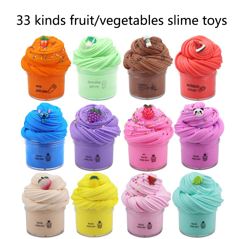 200ml Cartoon Vegetables Fruit Slime Toys Fluffy Foam Cloud Clay Children Antistress Toy Soft Stretchy Children Gifts 1881