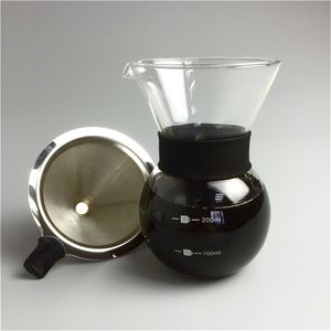 200 ml glazen koffiepot en roestvrijstalen filters set draagbare druppel koffie dripper percolator v60 server giet over koffiezetapparaat 210408
