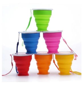 200ml Portable Silicone Drinkware Retractable Folding Cup With Lid Telescopic Collapsible Drinking Cups Outdoor Travel Water Cup