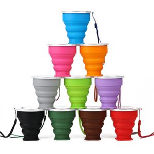 200ML siliconen opvouwbare beker drinkgerei multifunctionele bekers intrekbare buitenreizen camping waterbekers mok met lanyard 12 kleuren