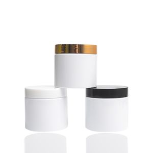 Pots cosmétiques blancs de 200ml avec couvercles dorés, récipients rechargeables en plastique pour crème, beurres corporels, sucre, gommage médical