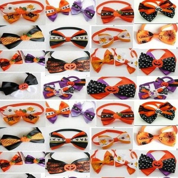 200PC Lot Big Handmade Hallowen Holiday Dog Ties Pet Dog Cravates Ruban Chien Noeuds papillon Fournitures de toilettage pour animaux de compagnie Mix Styles Wholes270I