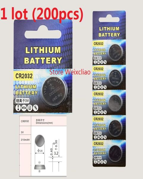 200 pièces 1 lot CR2032 3 V lithium li ion pile bouton CR 2032 3 volts liion piles 7942208