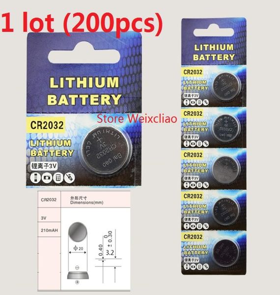 200pcs 1 lot CR2032 3V Lithium li ion bouton Cellule Batterie CR 2032 Batteries de pièces de pièces Liion 3 Volt 1227843