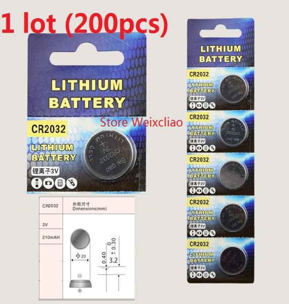 200pcs 1 lot CR2032 3V Lithium li ion bouton Cellule Batterie CR 2032 Batteries de pièces de pièces Liion 3 Volt 8688513