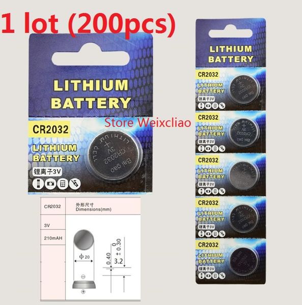 200 pièces 1 lot CR2032 3 V lithium li ion pile bouton CR 2032 3 volts liion piles 4933410