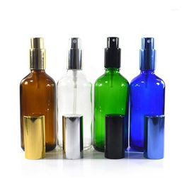 200 stks 100 ml Glas Amber Spray Fles Aluminium Nozzle Fijne Mist Parfum Draagbare Essentiële Oil245I