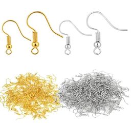 200 pièces 100 paires de crochets de boucles d'oreilles en acier inoxydable, Style bobine et boule française, oreille en Nickel pour la fabrication de bijoux, couleurs argent 27302837235