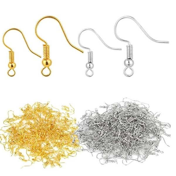 200 pièces 100 paires de fils de crochets de boucles d'oreilles en acier inoxydable, Style bobine et boule française, oreille en Nickel pour la fabrication de bijoux, couleurs argent 342l