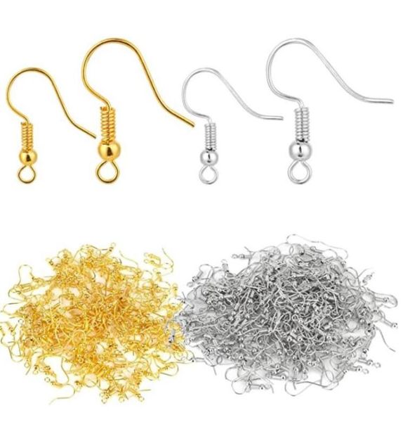 200 pièces 100 paires de crochets de boucles d'oreilles en acier inoxydable, fils de bobine française et Style boule, oreille en Nickel pour la fabrication de bijoux, couleurs argent 5059791