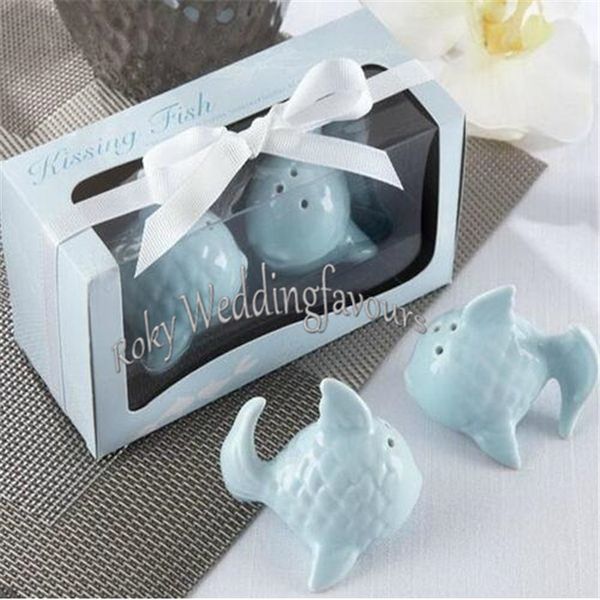 ENVÍO GRATIS 200PCS = 100Sets tan hermoso y lindo beso sal de pescado pimienta Shakers regalos de boda nupcial fiesta de la ducha suministros decoración ideas