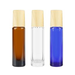 200 pièces 10 ml 3 couleurs huile essentielle vide parfum bouteille rouleau boule verre épais rouleau sur bouteille avec bouchon à grain de bois