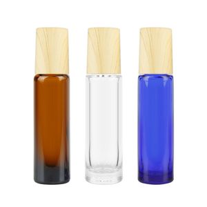 200 pièces 10 ml 3 couleurs huile essentielle vide parfum bouteille rouleau boule verre épais rouleau sur bouteille avec bouchon à grain de bois