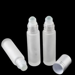 200 Stück 10 ml dicke Glasrolle auf Parfümflaschen, mattierte Fläschchen für ätherische Öle mit Rollerball und silberner Kappe Uvier