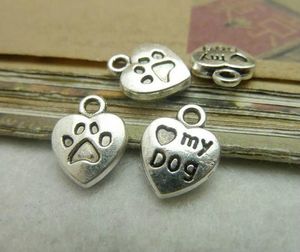200 stks 10x13mm antiek bronzen zilver mini hart liefde mijn hond bedels hanger gratis