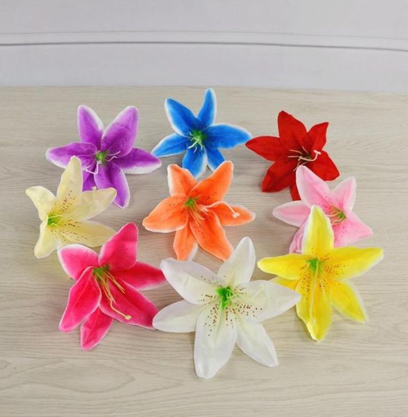 200pcs 13cm 9colors tissu artificiel Silk Lily Flower Head for Diy Wedding Wall Arch Bouquet Bouquet Decorative Hat Accessoire6588002