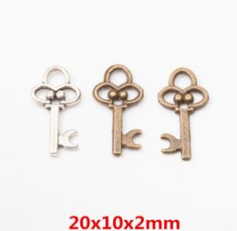 200 stcs 2010mm zilveren kleur antiek bronzen kleine sleutel charmes Indiase hanger voor armband oorrang ketting diy sieraden make1694765