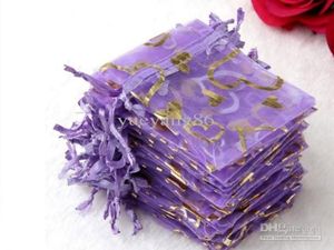 200pcs 34 Boîte à bijoux pourpre Boîte de luxe Organza Bijoux Sachets Cadeaux Sacs pour bagues Sacs de faveur de fête de mariage avec Sweet Hea6428114